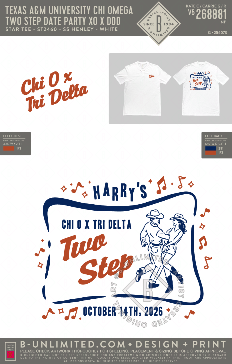 Texas A&M University Delta Delta Delta - Two Step Date Party XO X DDD Henley - Star Tee - ST2460 - SS Henley - White