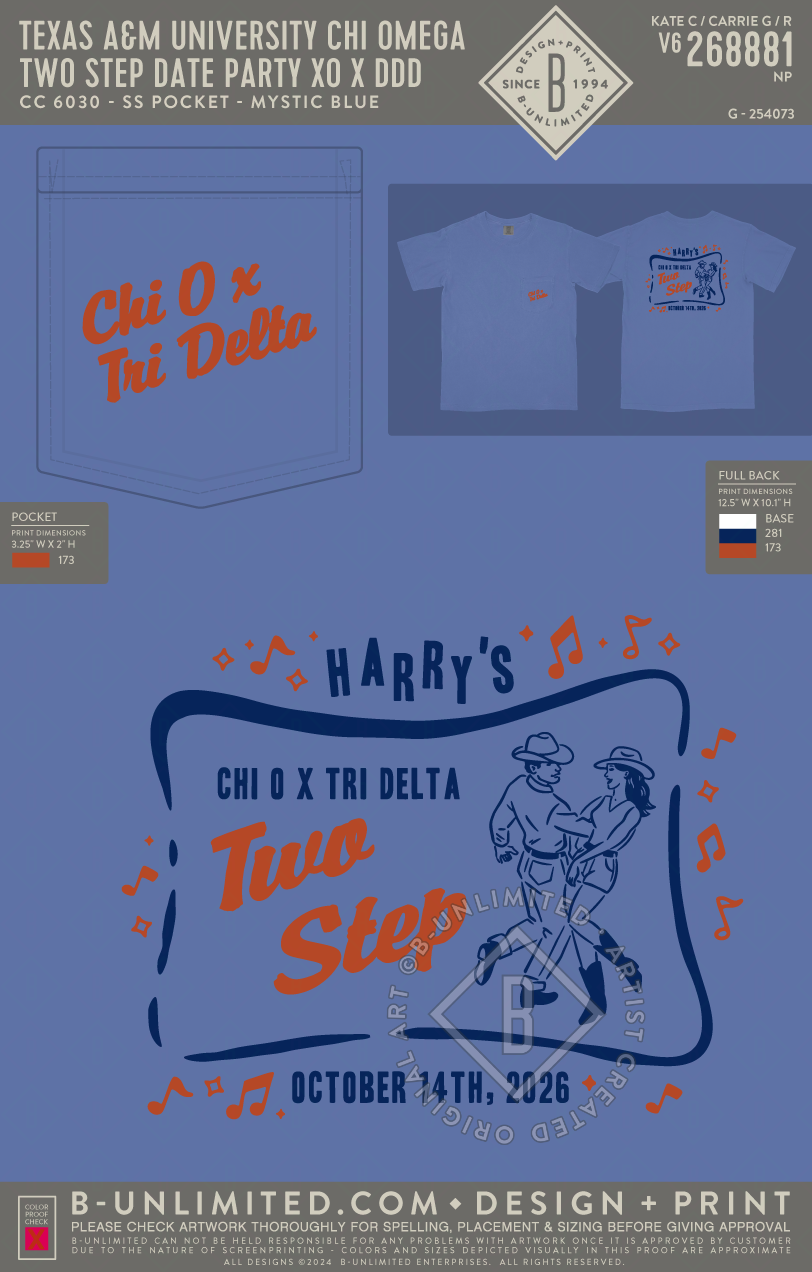Texas A&M University Chi Omega - Two Step Date Party XO X DDD - CC - 6030 - SS Pocket - Mystic Blue