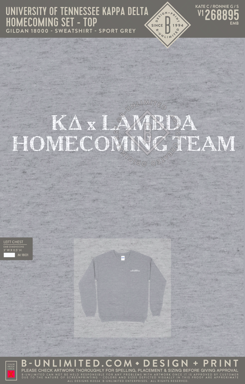 University of Tennessee Kappa Delta - Homecoming Set - Top - Gildan - 18000 - Crewneck Sweatshirt - Sport Grey