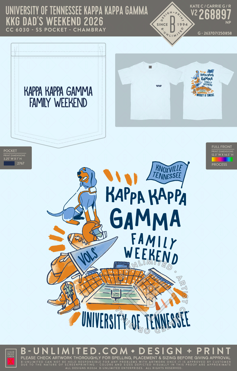 University of Tennessee Kappa Kappa Gamma - KKG Dad's Weekend 2026 - CC - 6030 - SS Pocket - Chambray