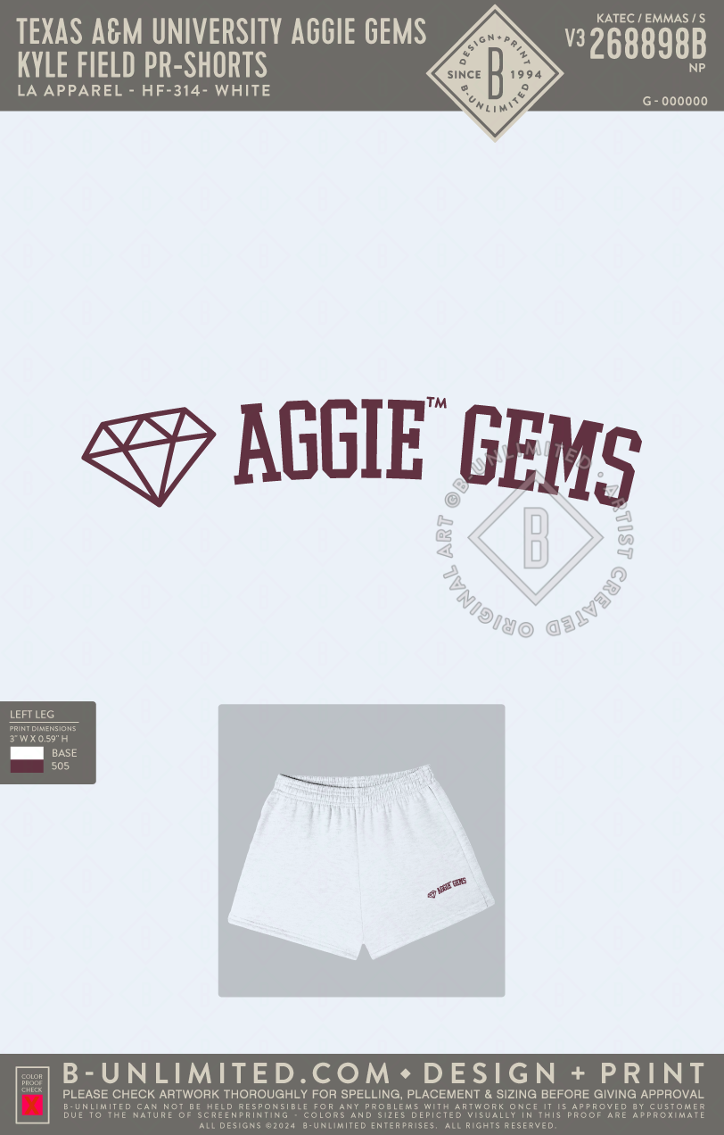 Texas A&M University Aggie Gems - Kyle Field PR - Shorts - LA Apparel - HF-314 - White