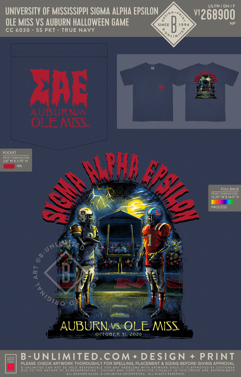University of Mississippi Sigma Alpha Epsilon - Ole Miss vs Auburn Halloween Game - CC - 6030 - SS Pocket - True Navy