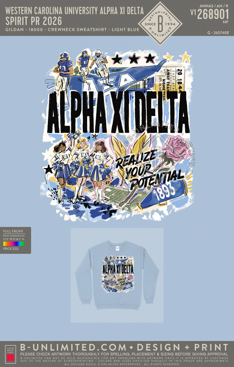 Western Carolina University Alpha Xi Delta - Spirit PR 2026 - Gildan - 18000 - Crewneck Sweatshirt - Light Blue