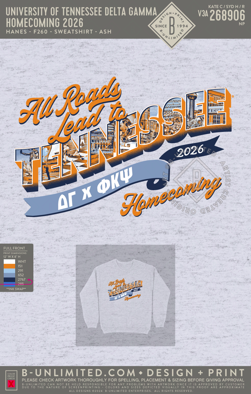University of Tennessee Delta Gamma - Homecoming 2026 - Hanes - F260 - Sweatshirt - Ash