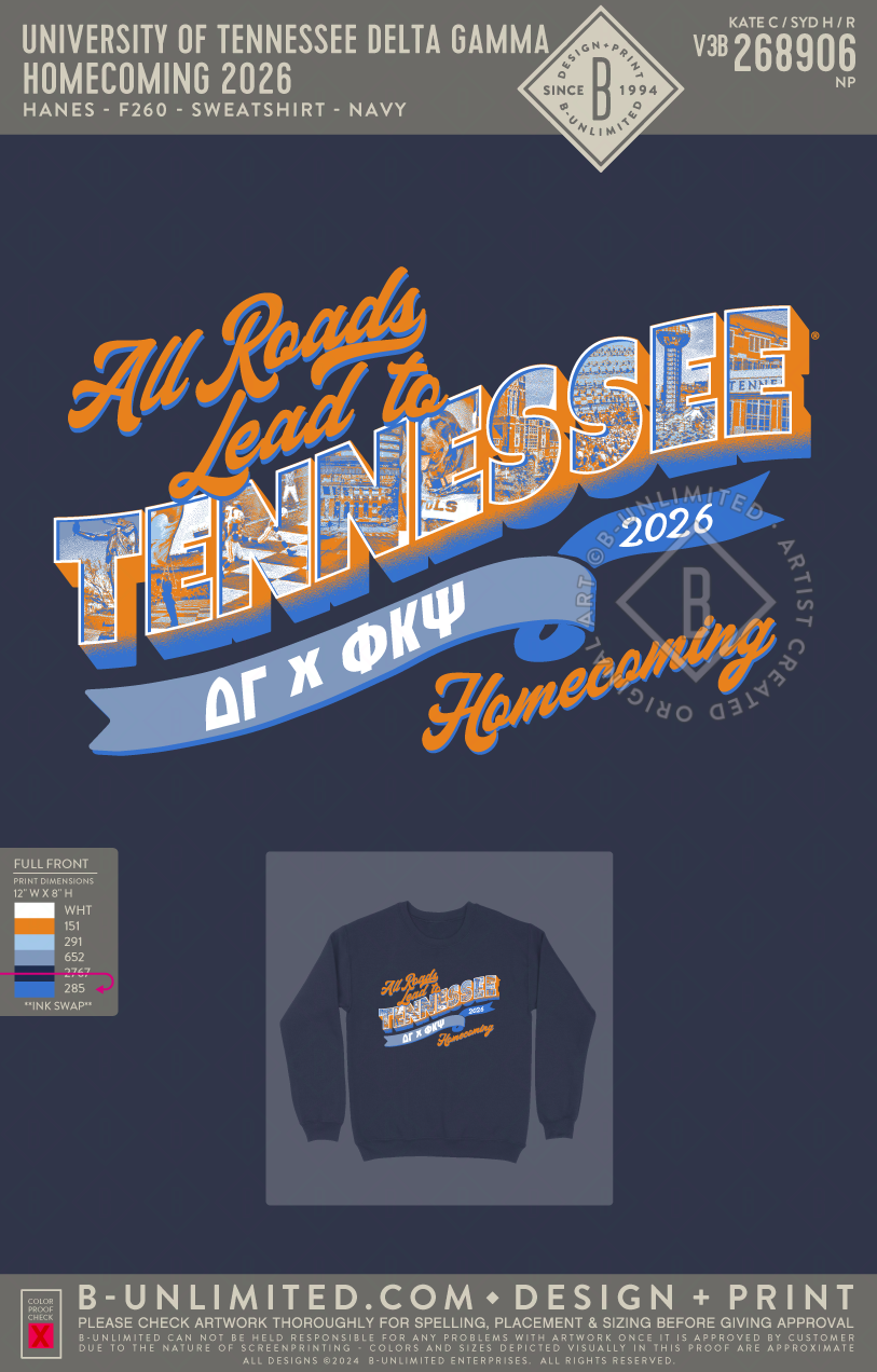University of Tennessee Delta Gamma - Homecoming 2026 - Hanes - F260 - Sweatshirt - Navy
