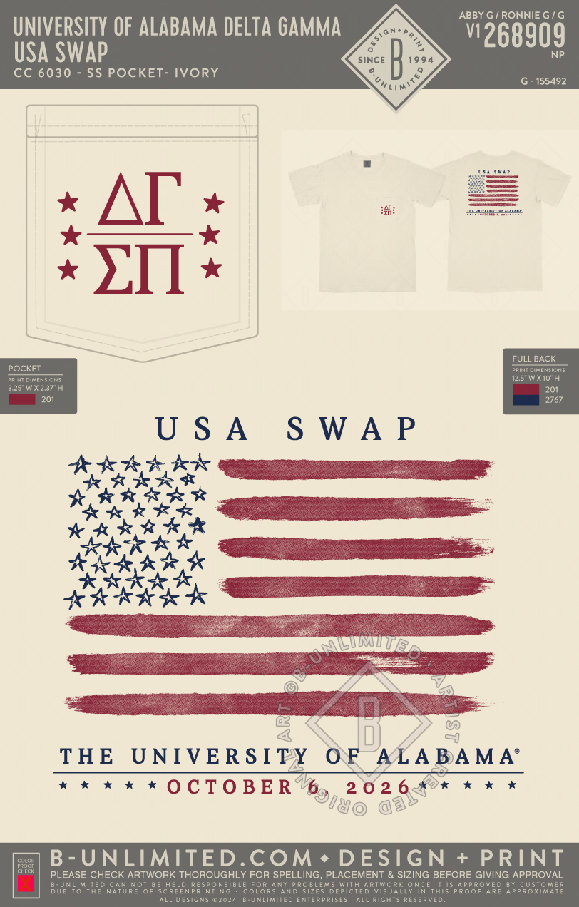 University of Alabama Delta Gamma - USA Swap - CC - 6030 - SS Pocket - Ivory