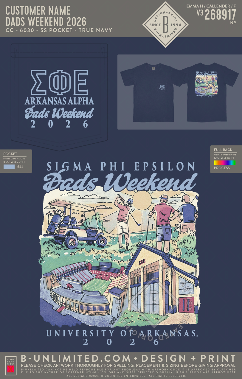 University of Arkansas Sigma Phi Epsilon - Dads Weekend 2026 - CC - 6030 - SS Pocket - True Navy