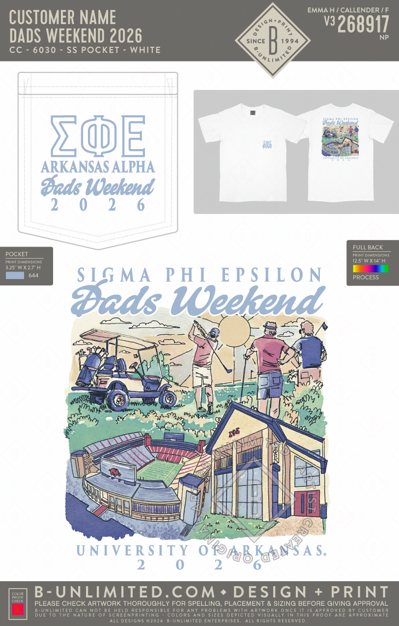 University of Arkansas Sigma Phi Epsilon - Dads Weekend 2026 - CC - 6030 - SS Pocket - White