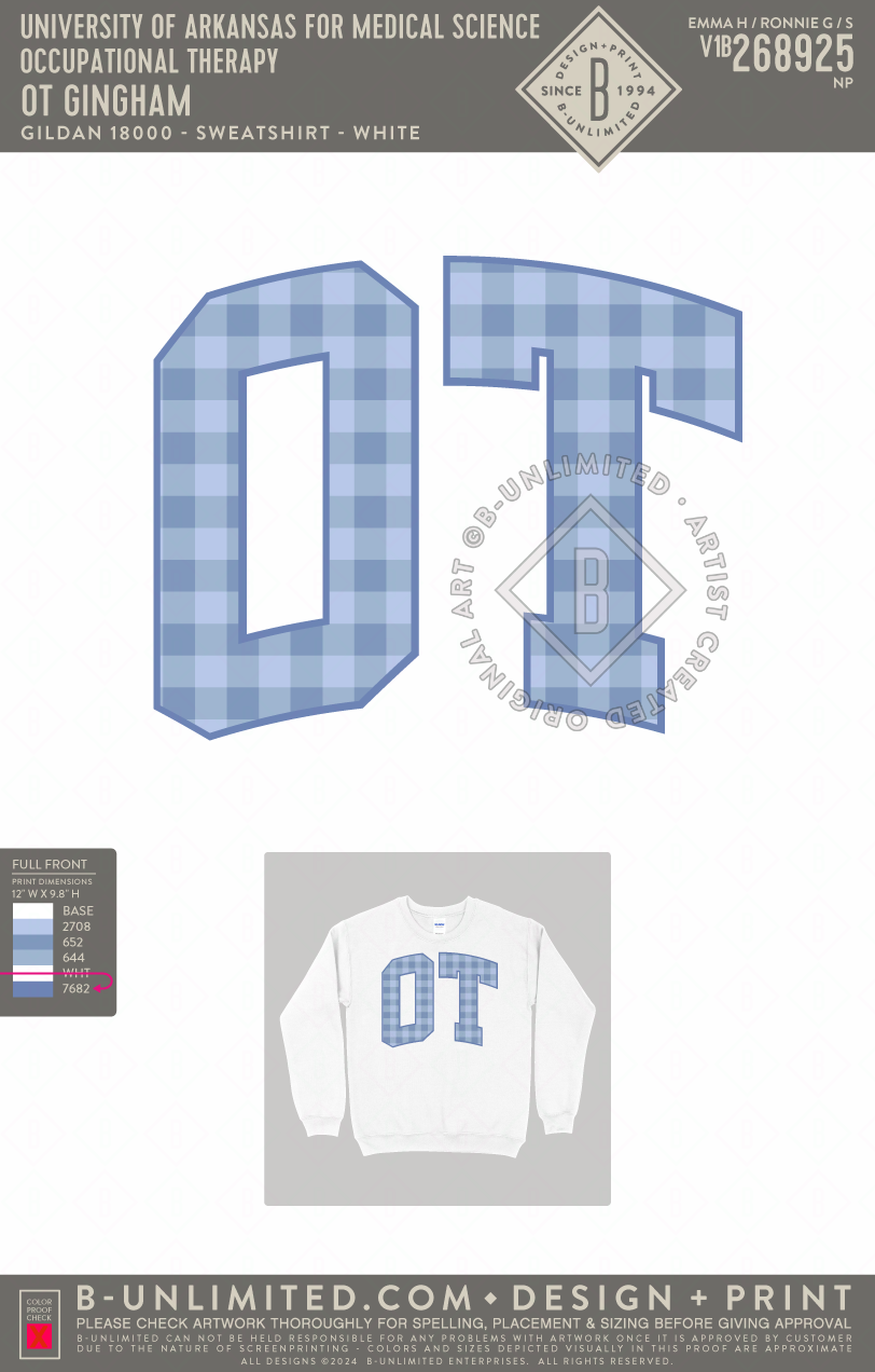 University of Arkansas for Medical Science Occupational Therapy - OT Gingham - Gildan - 18000 - Crewneck Sweatshirt - White