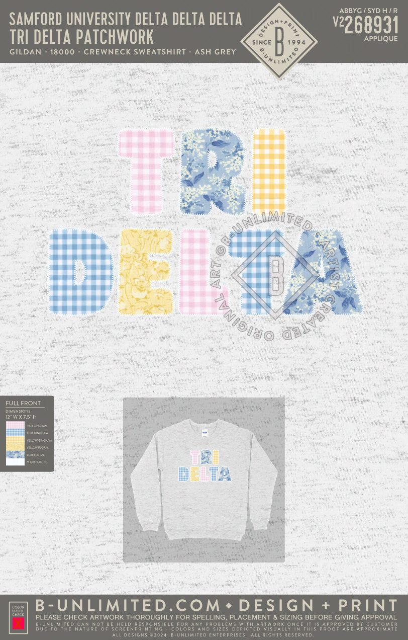 Samford University Delta Delta Delta - Tri Delta Patchwork - Gildan ...