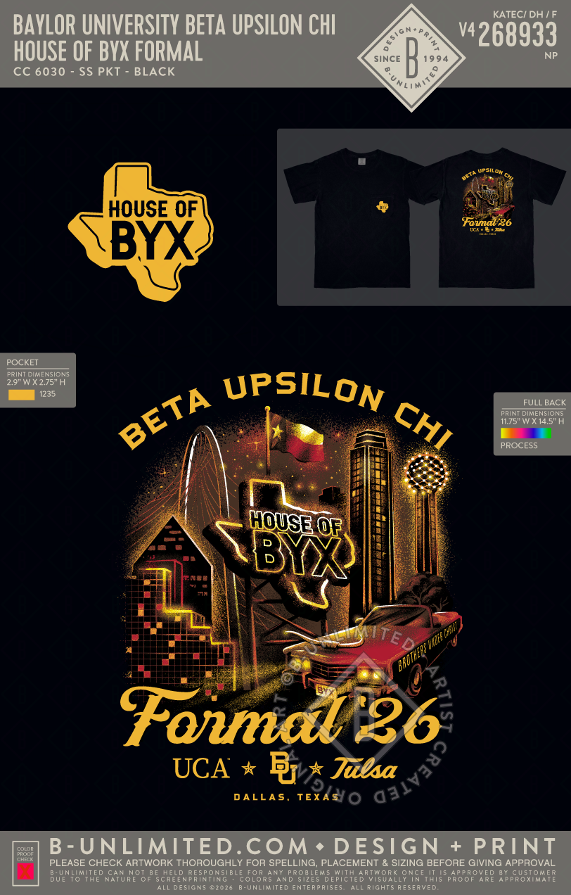 Baylor University Beta Upsilon Chi - House of BYX Formal - CC - 6030 - SS Pocket - Black