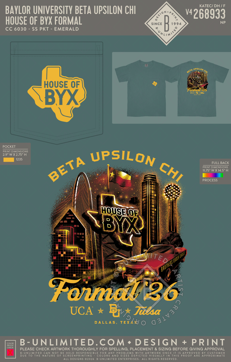 Baylor University Beta Upsilon Chi - House of BYX Formal - CC - 6030 - SS Pocket - Emerald