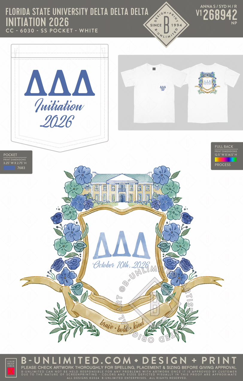 Florida State University Delta Delta Delta - Initiation 2026 - CC - 6030 - SS Pocket - White