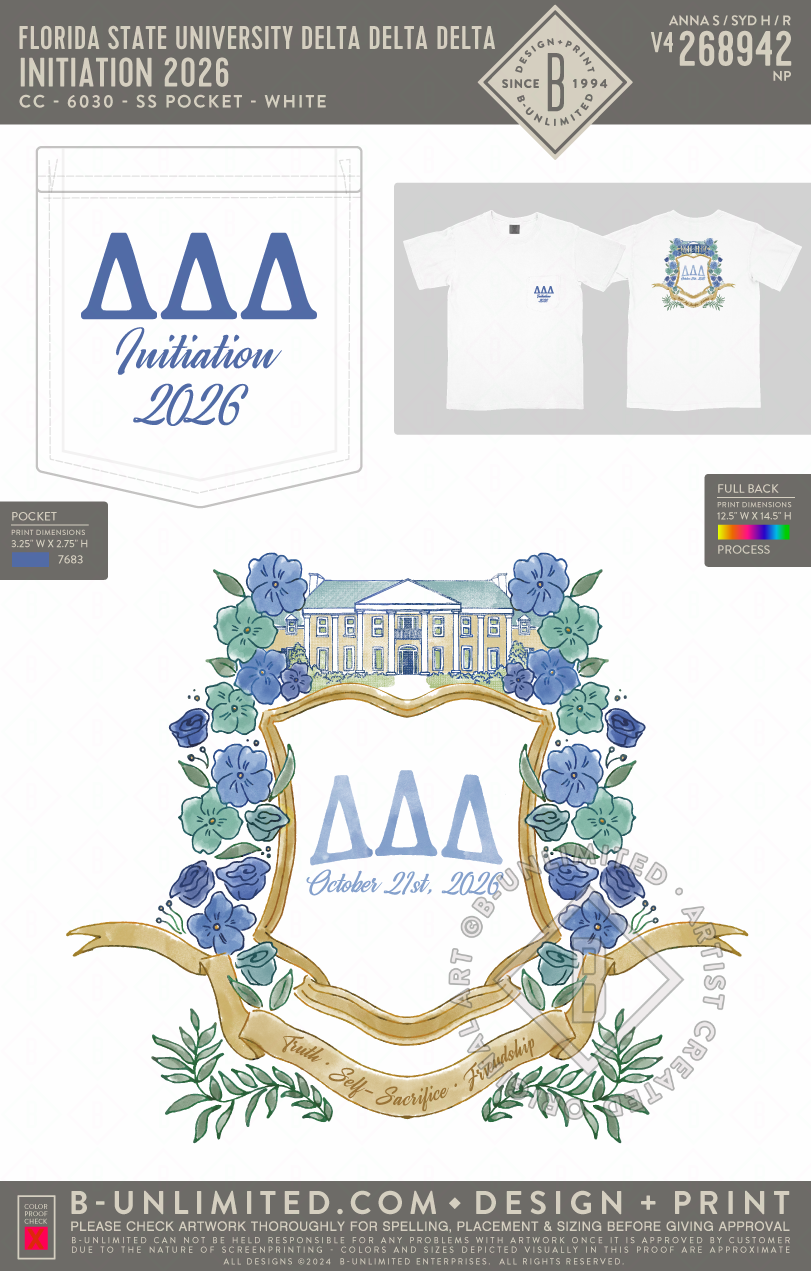 Florida State University Delta Delta Delta - Initiation 2026 - CC - 6030 - SS Pocket - White