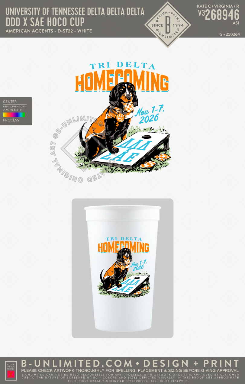 University of Tennessee Delta Delta Delta - DDD x SAE Hoco Cup - American Accents - D-ST22 - Cup - White