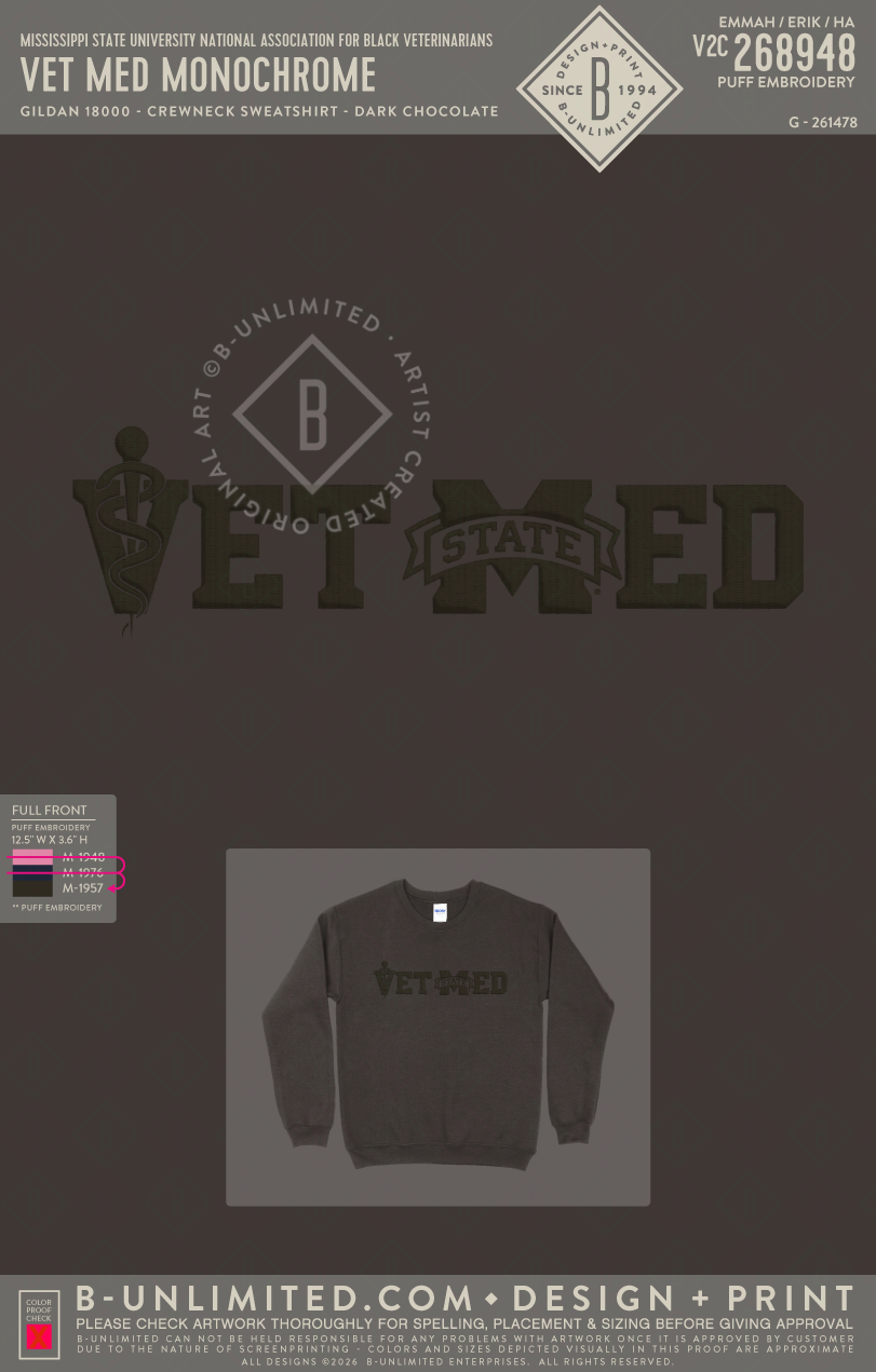Mississippi State University National Association for Black Veterinarians - Vet Med Monochrome - Gildan - 18000 - Crewneck Sweatshirt - Dark Chocolate