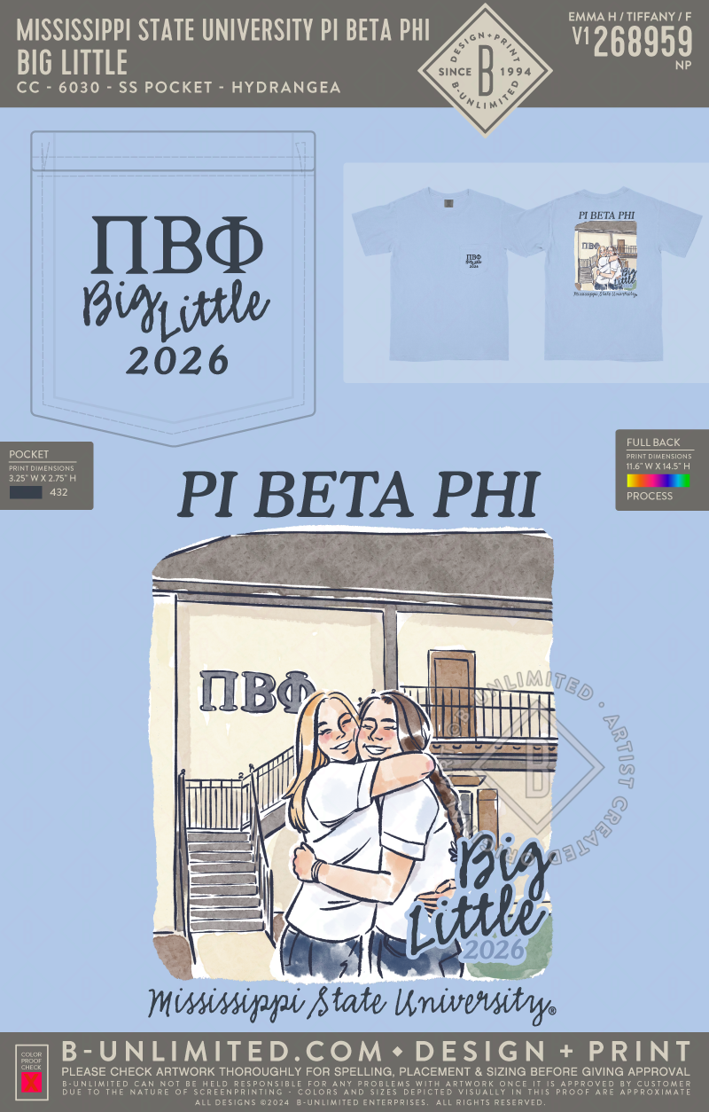 Mississippi State University Pi Beta Phi - Big Little - CC - 6030 - SS Pocket - Hydrangea