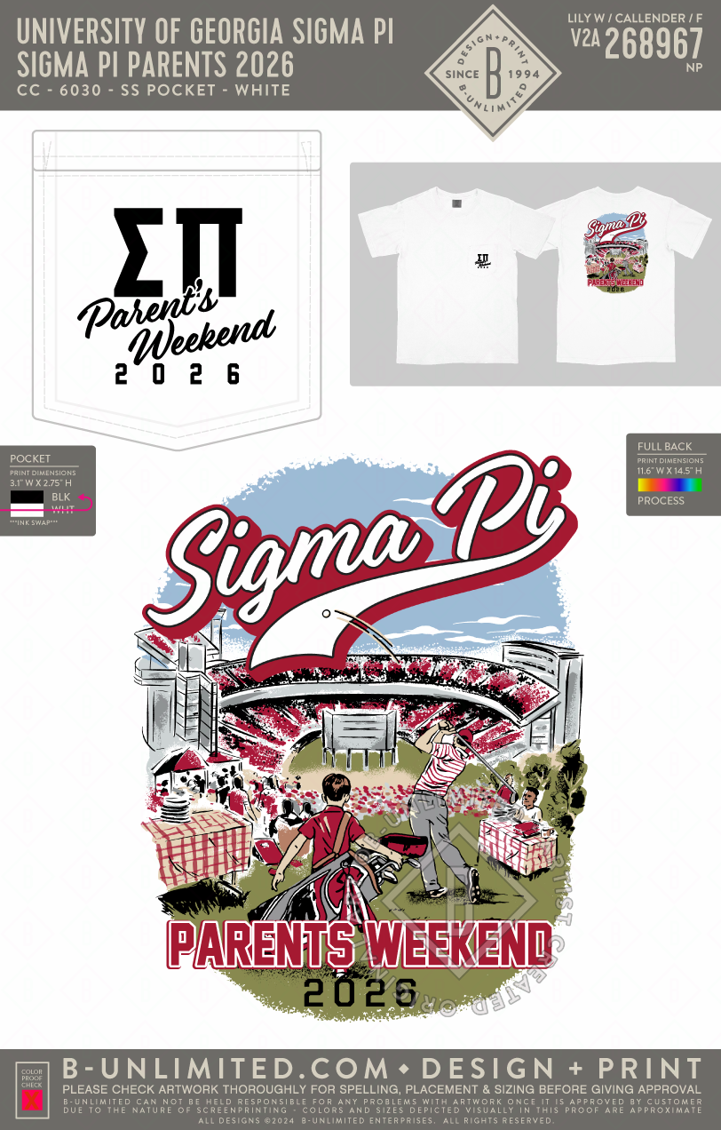 UGA Sigma Pi - Sigma Pi Parents 2026 - CC - 6030 - SS Pocket - White