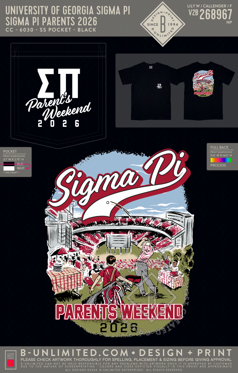 UGA Sigma Pi - Sigma Pi Parents 2026 - CC - 6030 - SS Pocket - Black