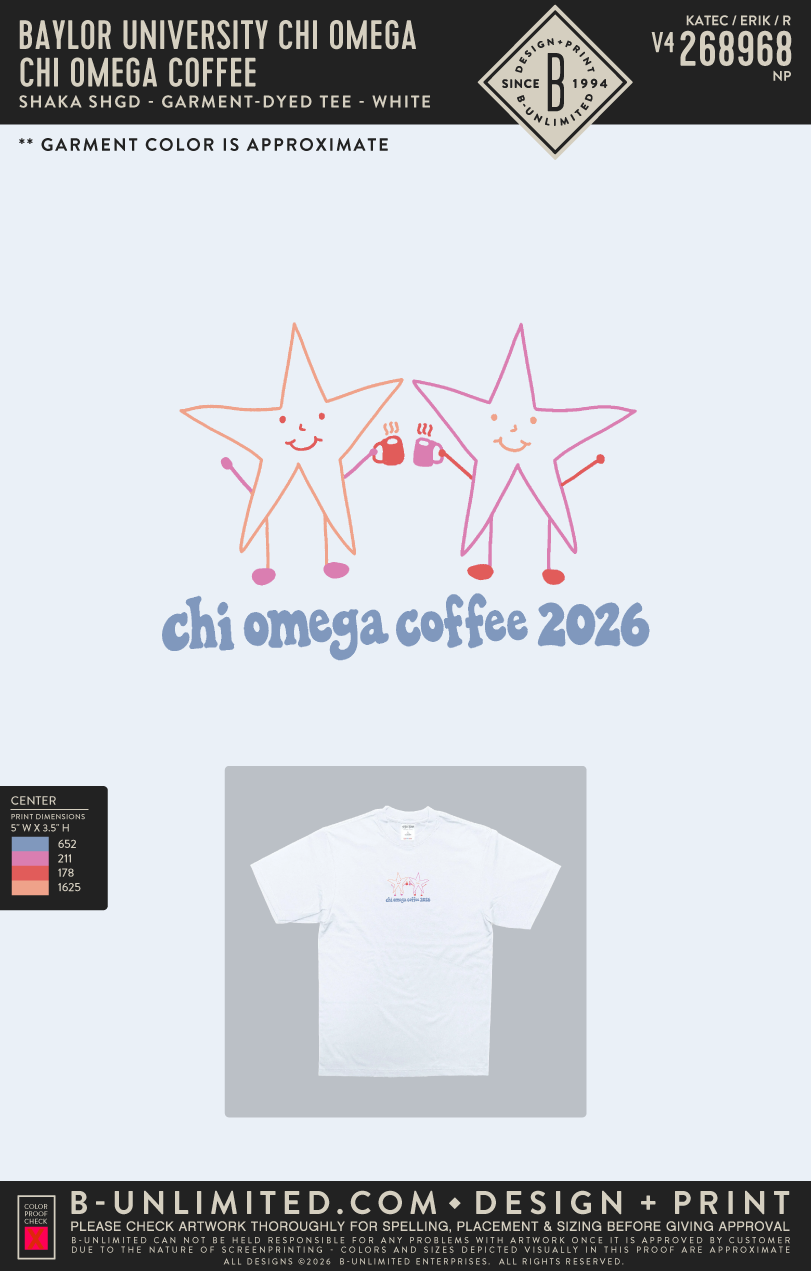 Baylor University Chi Omega - Chi Omega Coffee - SHAKA - SHGD - Unisex Max Heavyweight Garment-Dyed Tee - White