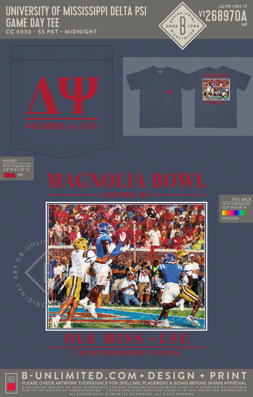 University of Mississippi Delta Psi - Game Day tee - CC - 6030 - SS Pocket - Midnight