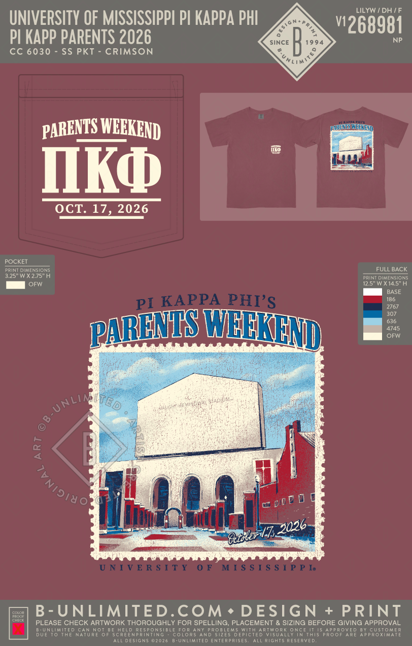 University of Mississippi Pi Kappa Phi - Pi Kapp Parents 2026 - CC - 6030 - SS Pocket - Crimson