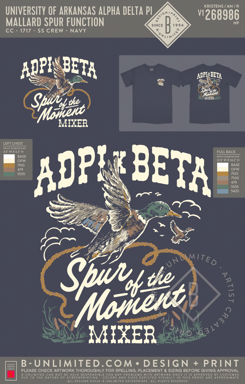 University of Arkansas Alpha Delta Pi - Mallard Spur Function - CC - 1717 - SS Crew - Navy
