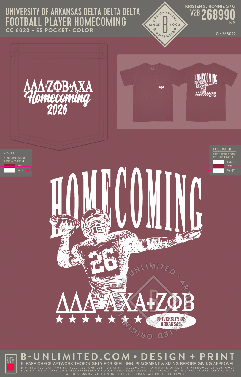 University of Arkansas Delta Delta Delta - Football Player Homecoming - CC - 6030 - SS Pocket - Crimson