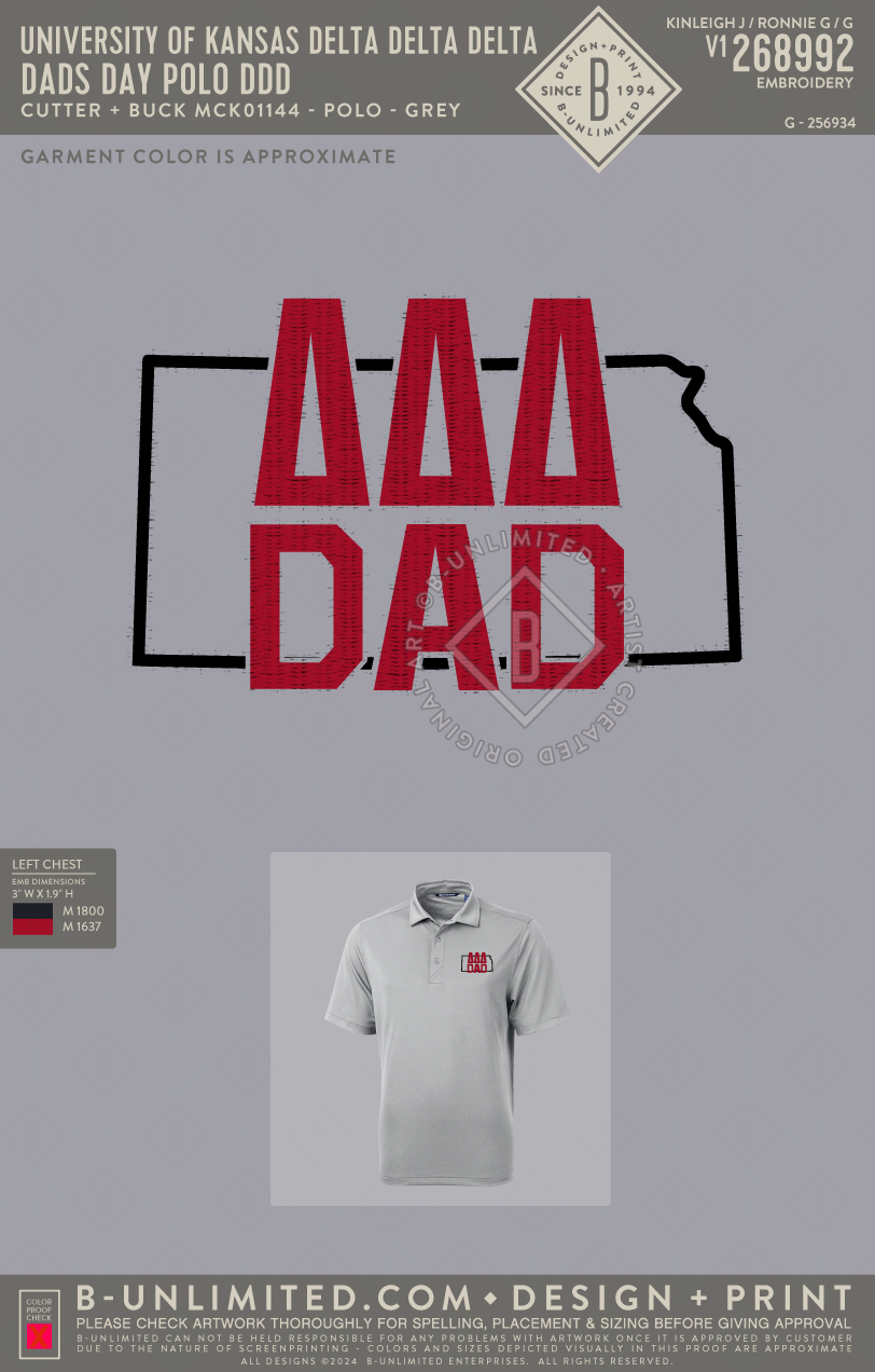 University of Kansas Delta Delta Delta - Dads Day Polo DDD - Cutter & Buck - MCK01144 - Polo - Polished