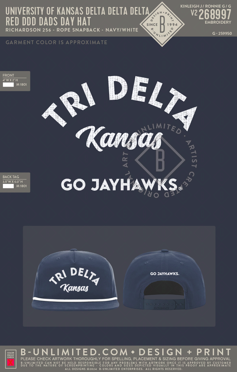 University of Kansas Delta Delta Delta - Red DDD Dads Day Hat - Richardson - 256 - Rope Snapback Hat - Navy/White