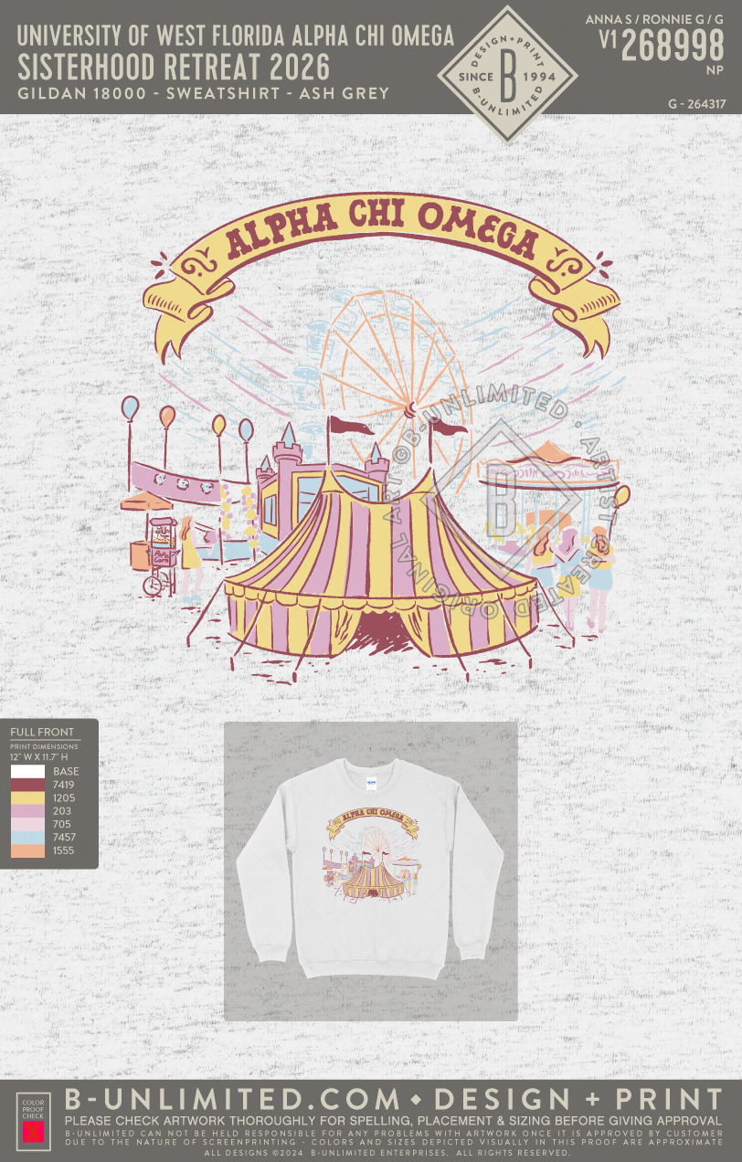 University of West Florida Alpha Chi Omega - Sisterhood Retreat 2026 - Gildan - 18000 - Crewneck Sweatshirt - Ash Grey