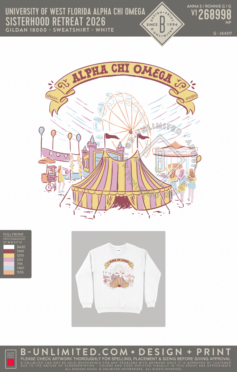 University of West Florida Alpha Chi Omega - Sisterhood Retreat 2026 - Gildan - 18000 - Crewneck Sweatshirt - White