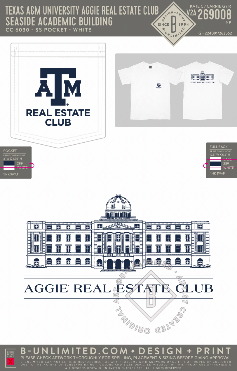 Texas A&M University Aggie Real Estate Club - Seaside Academic Building - CC - 6030 - SS Pocket - White