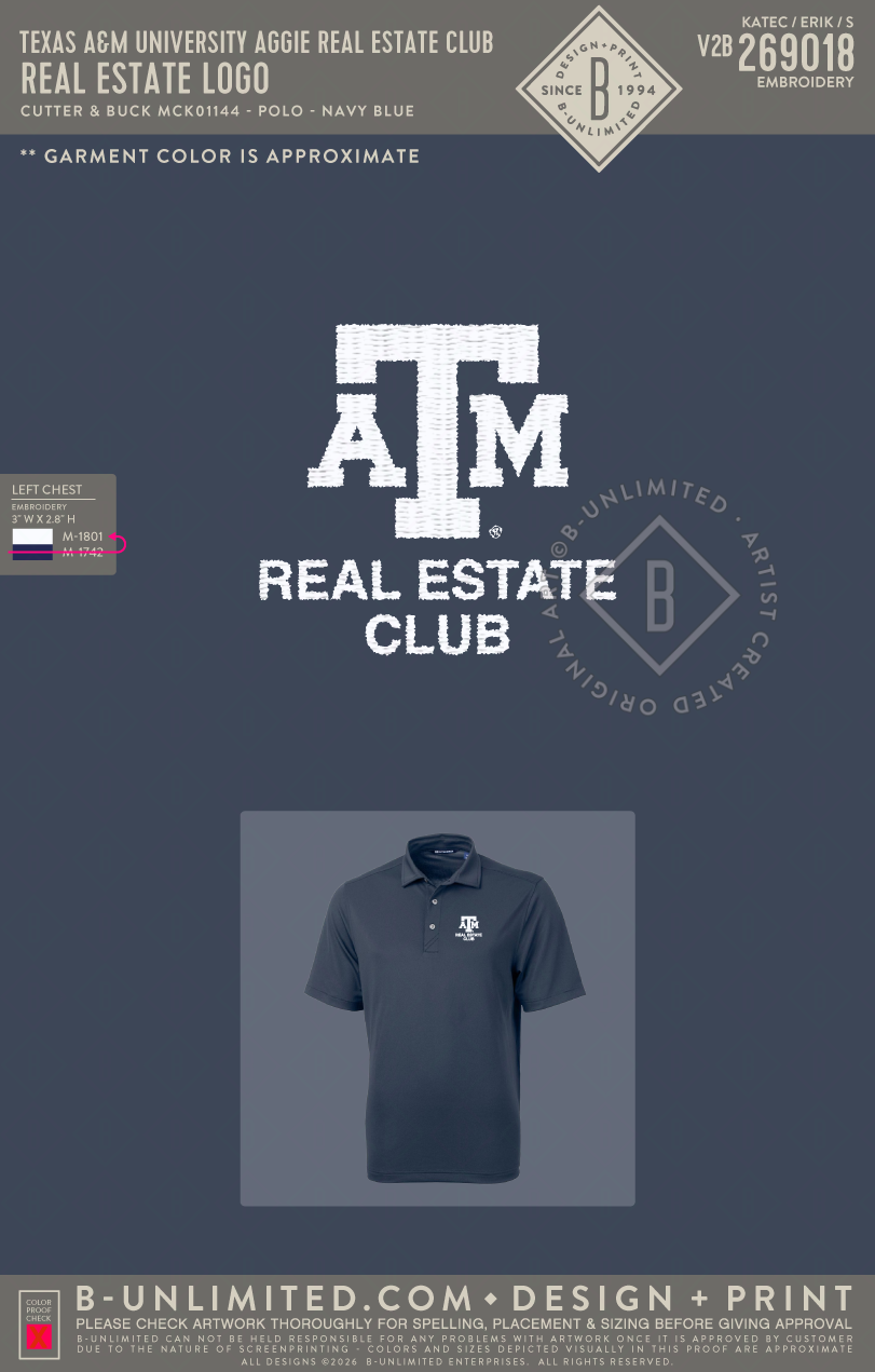 Texas A&M University Aggie Real Estate Club - Real Estate Logo - Cutter & Buck - MCK01144 - Polo - Navy