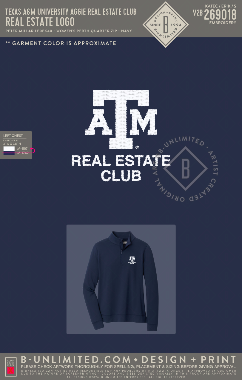 Texas A&M University Aggie Real Estate Club - Real Estate Logo - Peter Millar - LE0EK40 - Women's Perth Performance Quarter-Zip - Navy