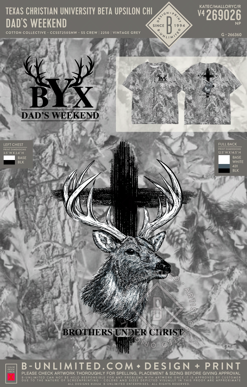 Texas Christian University Beta Upsilon Chi - Dad's Weekend - Cotton Collective - CCSST250SNW - SS Crew - Vintage Grey Wood Camo