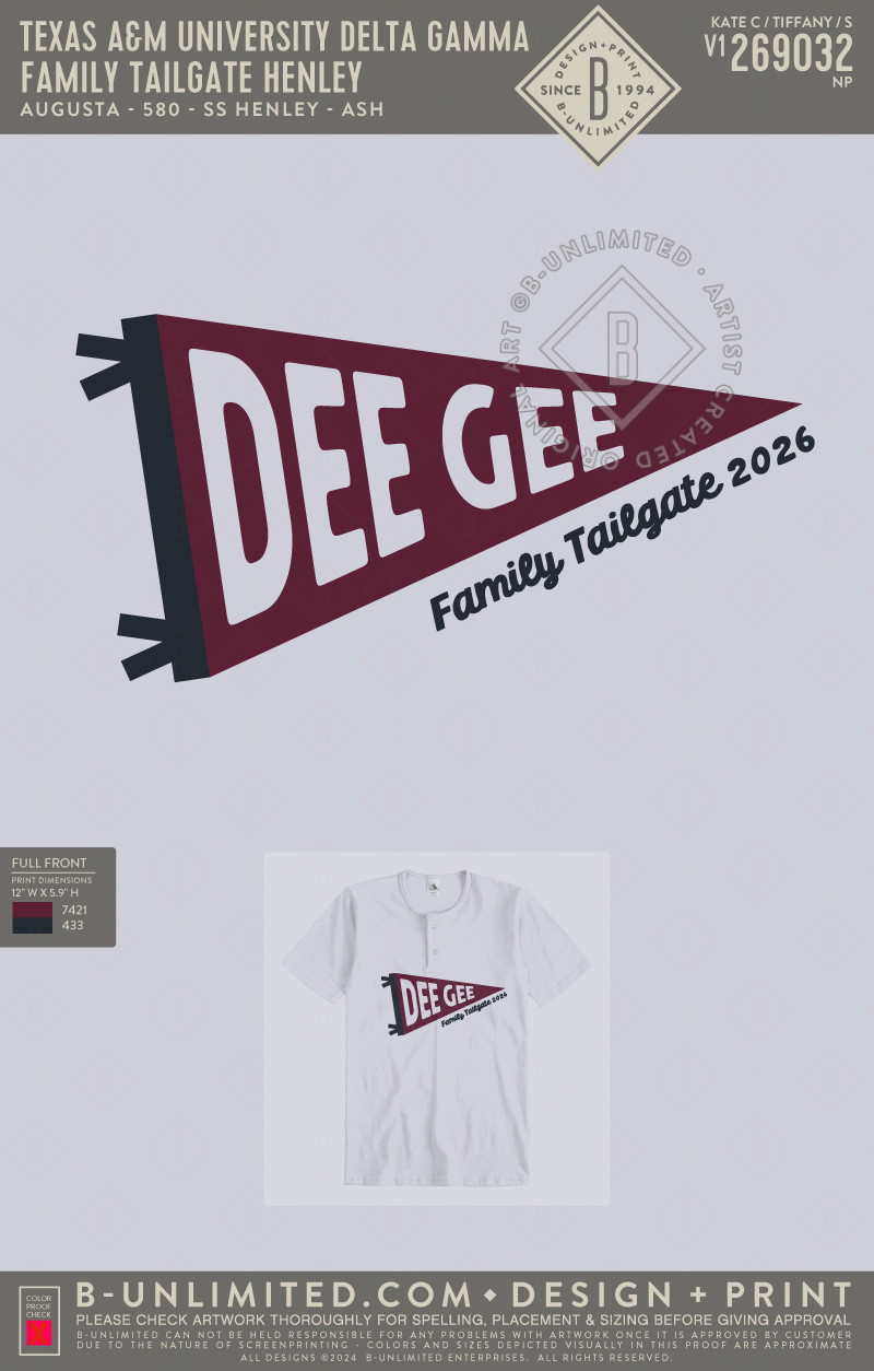 Texas A&M University Delta Gamma - Family Tailgate Henley - Augusta - 580 - SS Henley - Ash