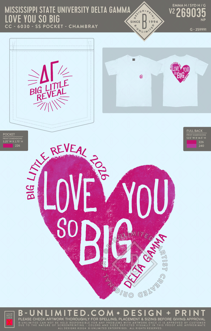 Mississippi State University Delta Gamma - Love You So Big - CC - 6030 - SS Pocket - Chambray