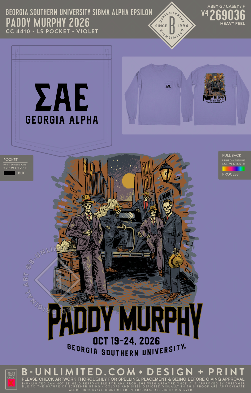 Georgia Southern University Sigma Alpha Epsilon - Paddy Murphy 2026 - CC - 4410 - LS Pocket - Violet