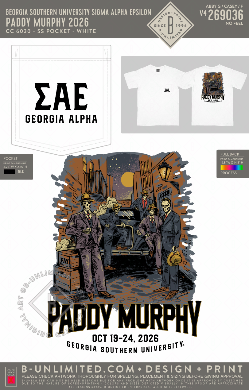 Georgia Southern University Sigma Alpha Epsilon - Paddy Murphy 2026 - CC - 6030 - SS Pocket - White