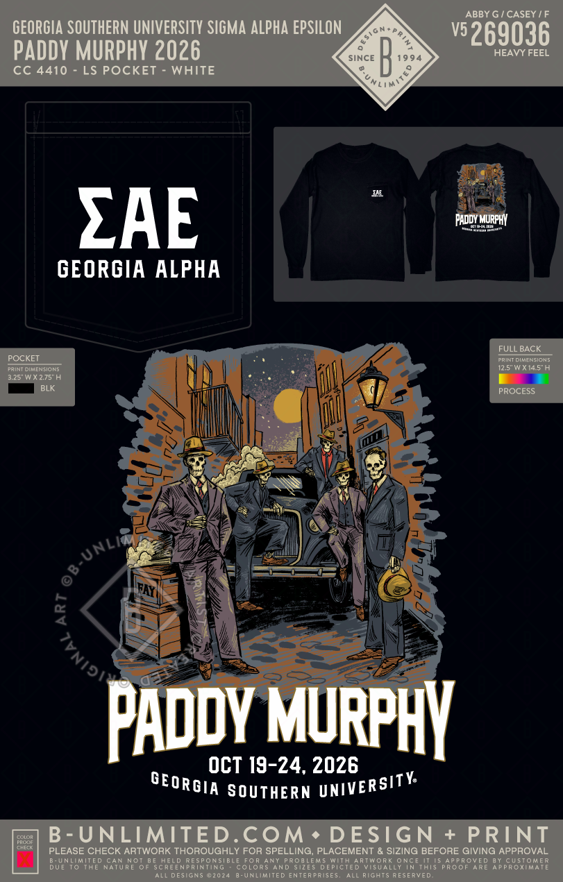 Georgia Southern University Sigma Alpha Epsilon - Paddy Murphy 2026 Black - CC - 4410 - LS Pocket - Black