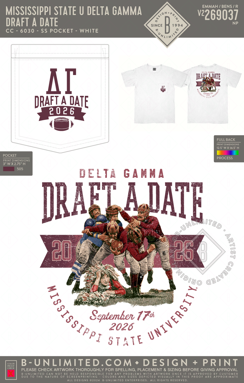 Mississippi State University Delta Gamma - Draft a Date - CC - 6030 - SS Pocket - White