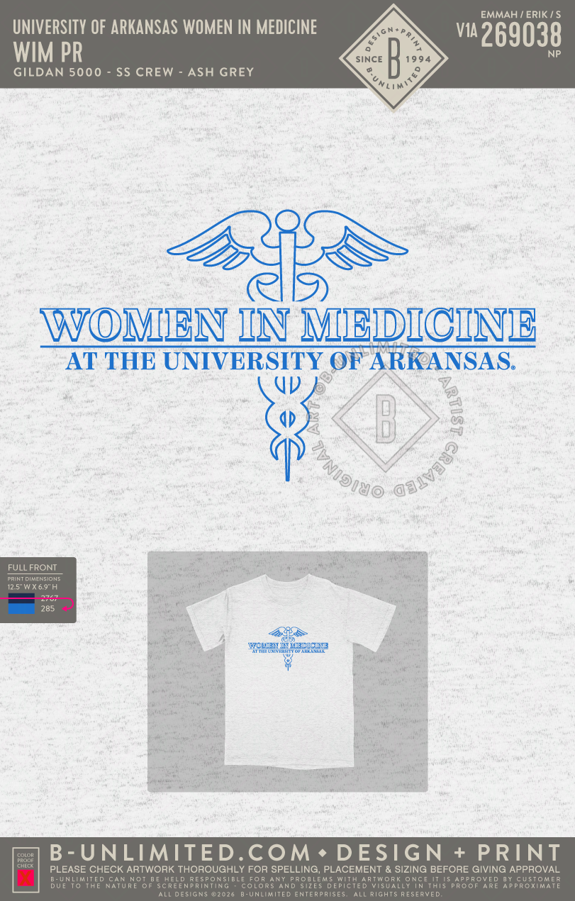University of Arkansas Women in Medicine - WIM PR - Gildan - 5000 - SS Crew - Ash Grey