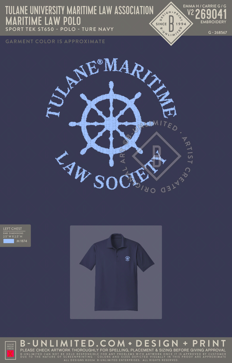 Tulane University Maritime Law Association - Maritime Law Polo - Sport Tek - ST650 - Polo - True Navy