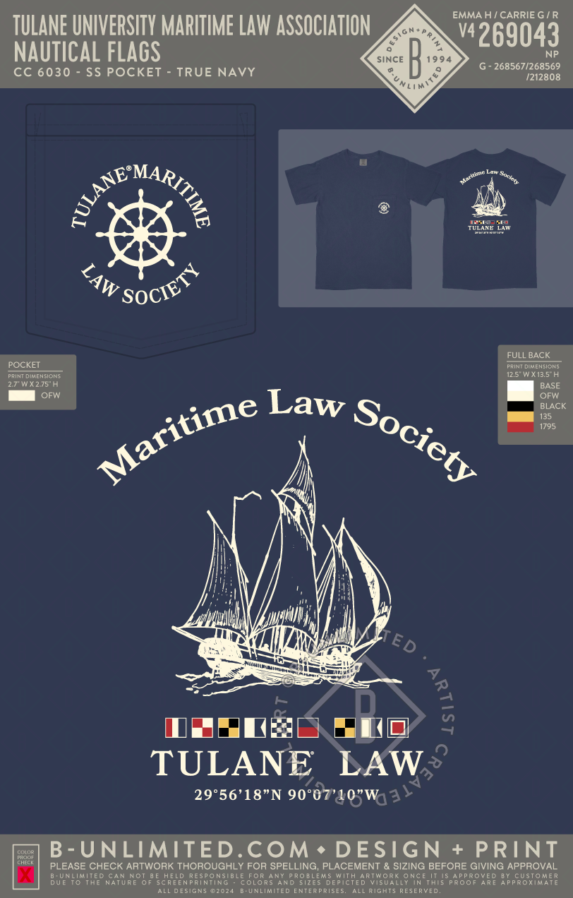 Tulane University Maritime Law Association - Nautical Flags - CC - 6030 - SS Pocket - True Navy