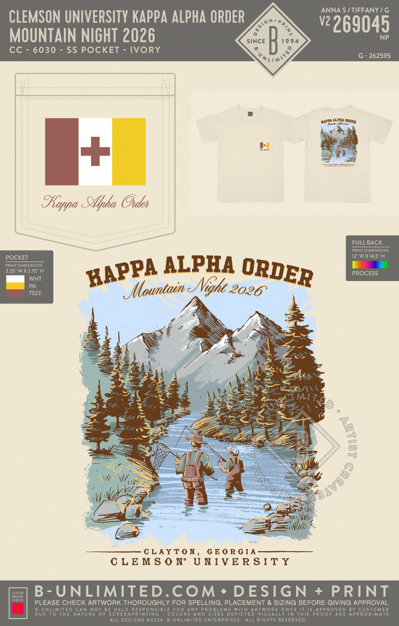Clemson University Kappa Alpha Order - Mountain Night 2026 - CC - 6030 - SS Pocket - Ivory