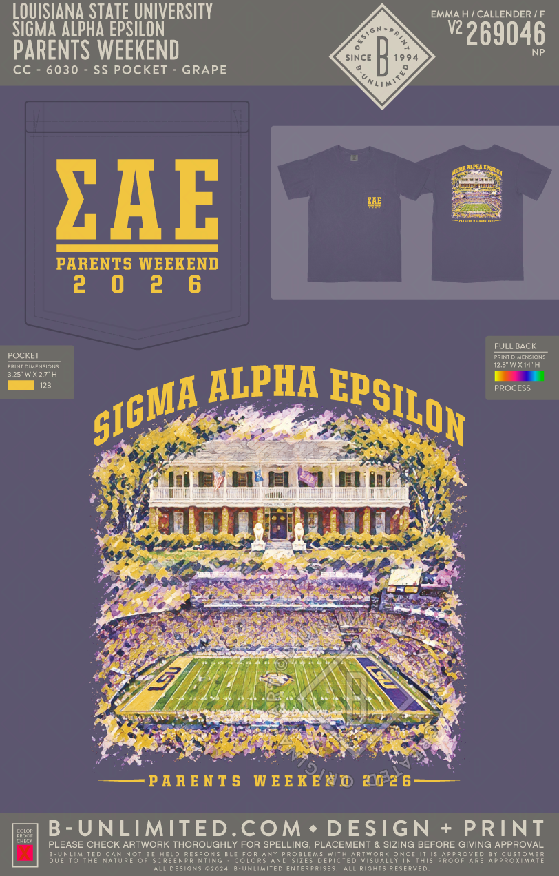 Louisiana State University Sigma Alpha Epsilon - Parents Weekend - CC - 6030 - SS Pocket - Grape