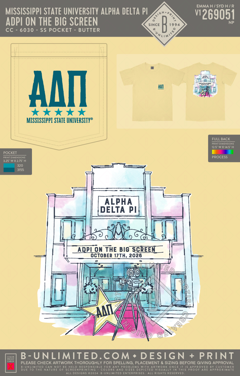 Mississippi State University Alpha Delta Pi - ADPi on the Big Screen - CC - 6030 - SS Pocket - Butter