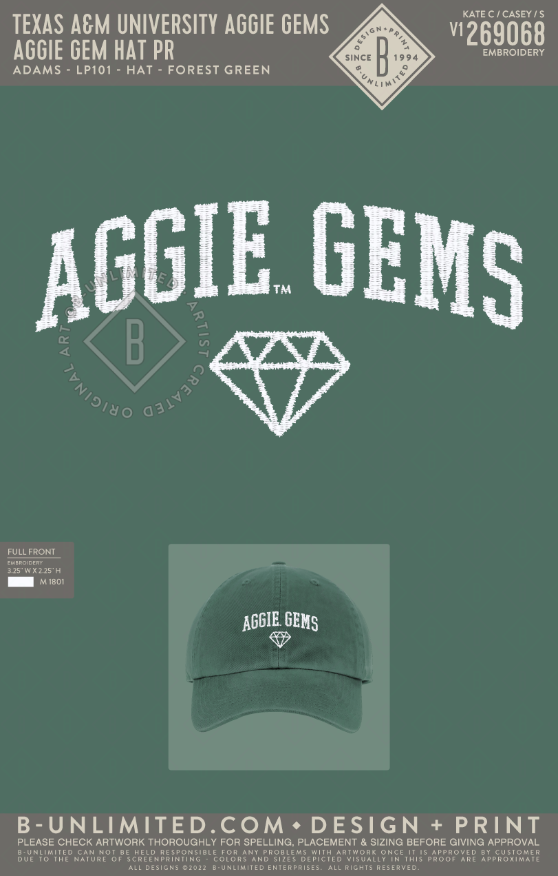 Texas A&M University Aggie Gems - Aggie Gem Hat PR - Adams - LP101 - Hat - Forest Green