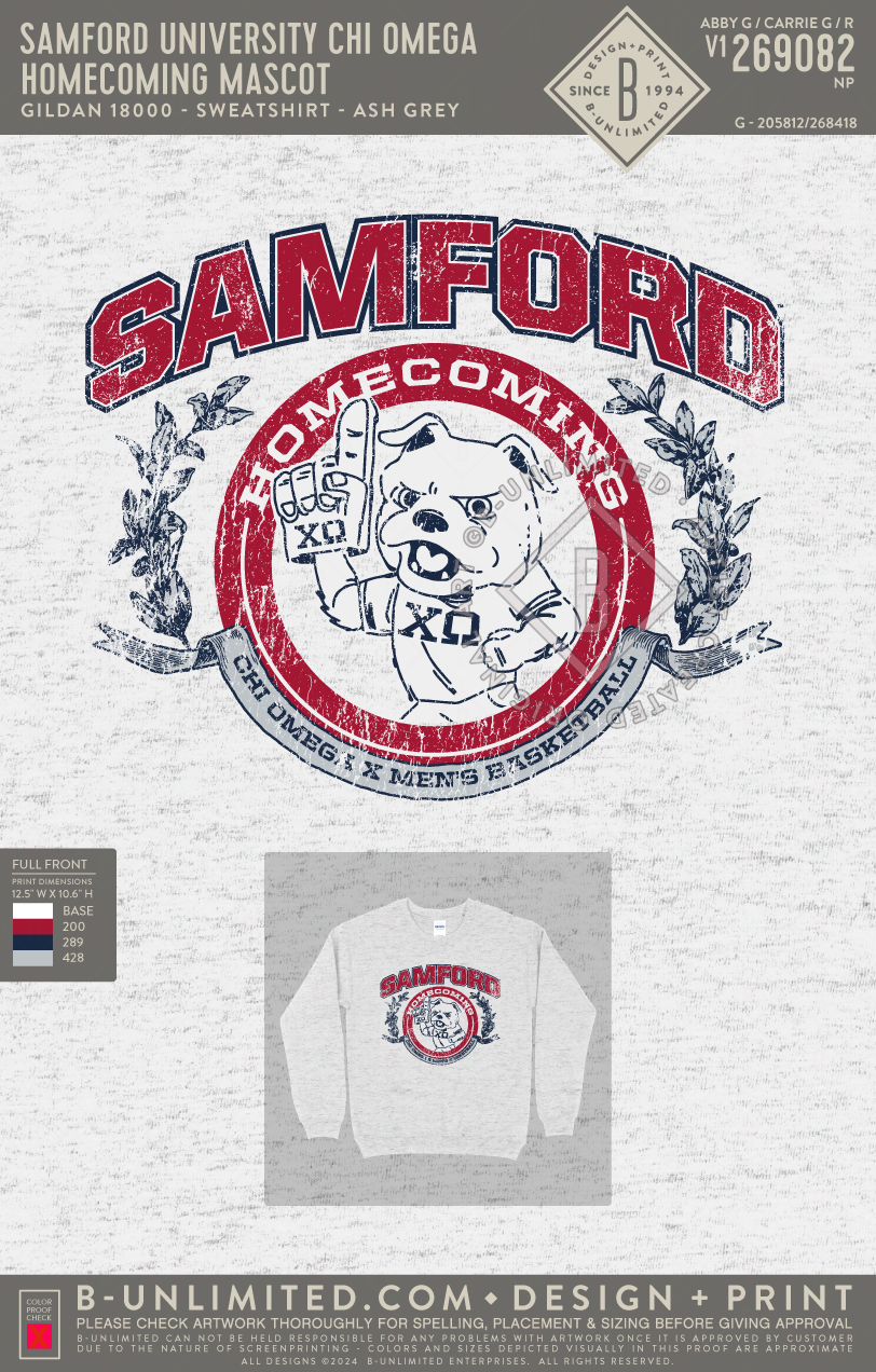 Samford University Chi Omega - Homecoming Mascot - Gildan - 18000 - Crewneck Sweatshirt - Ash Grey